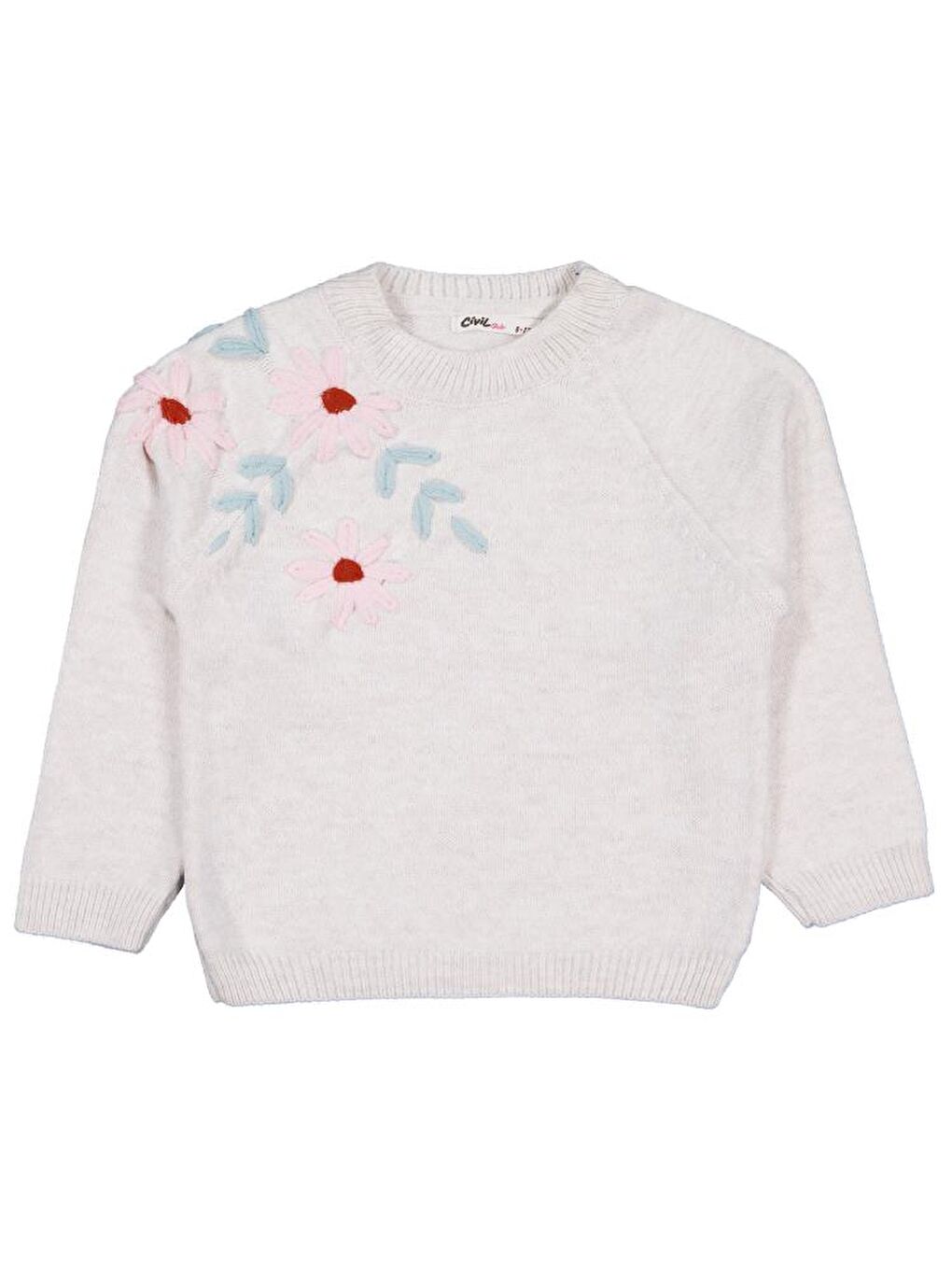 Girls Çiçek Nakışlı 6-9 Yaş Kazak - Bej 9-10 Yaş-1