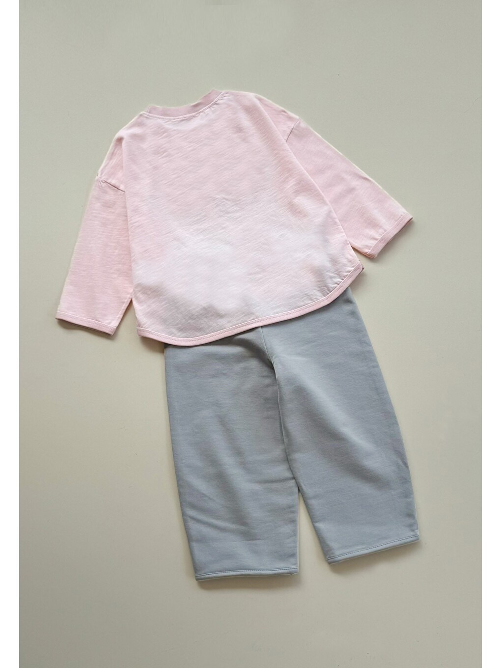 Oversize Uzun Kollu T-shirt Takım 2-8 Yaş Pudra Pembe-1