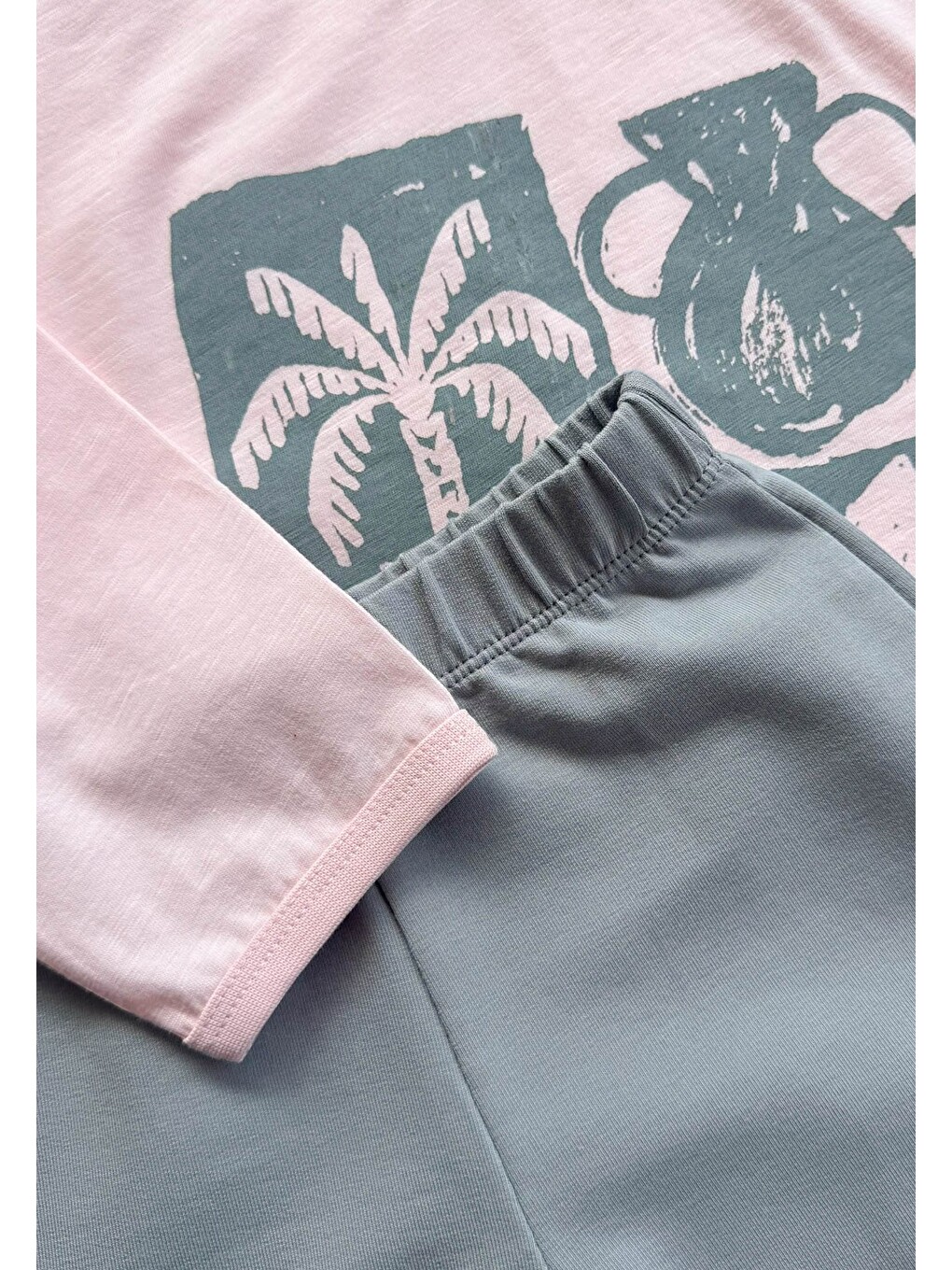 Oversize Uzun Kollu T-shirt Takım 2-8 Yaş Pudra Pembe-2