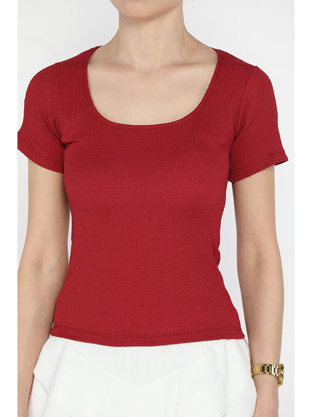 Bordo Kadın Kare Yaka Bürümcük Bluz-3