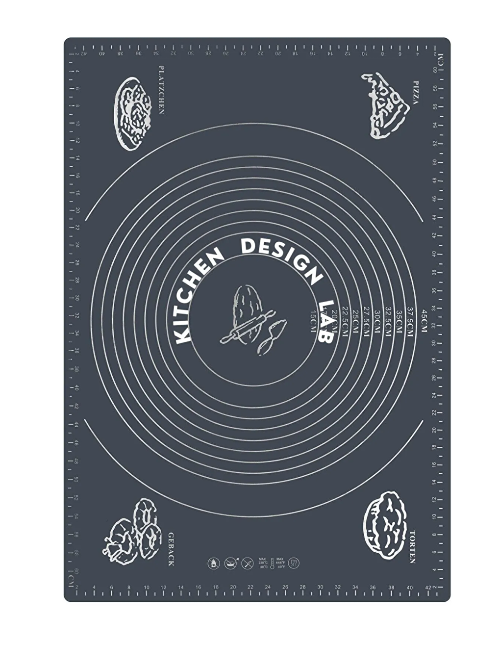 2'li Set Gri 45x65 cm Silikon Hamur Açma Matı ve Hamur Porsiyonlayıcı-1