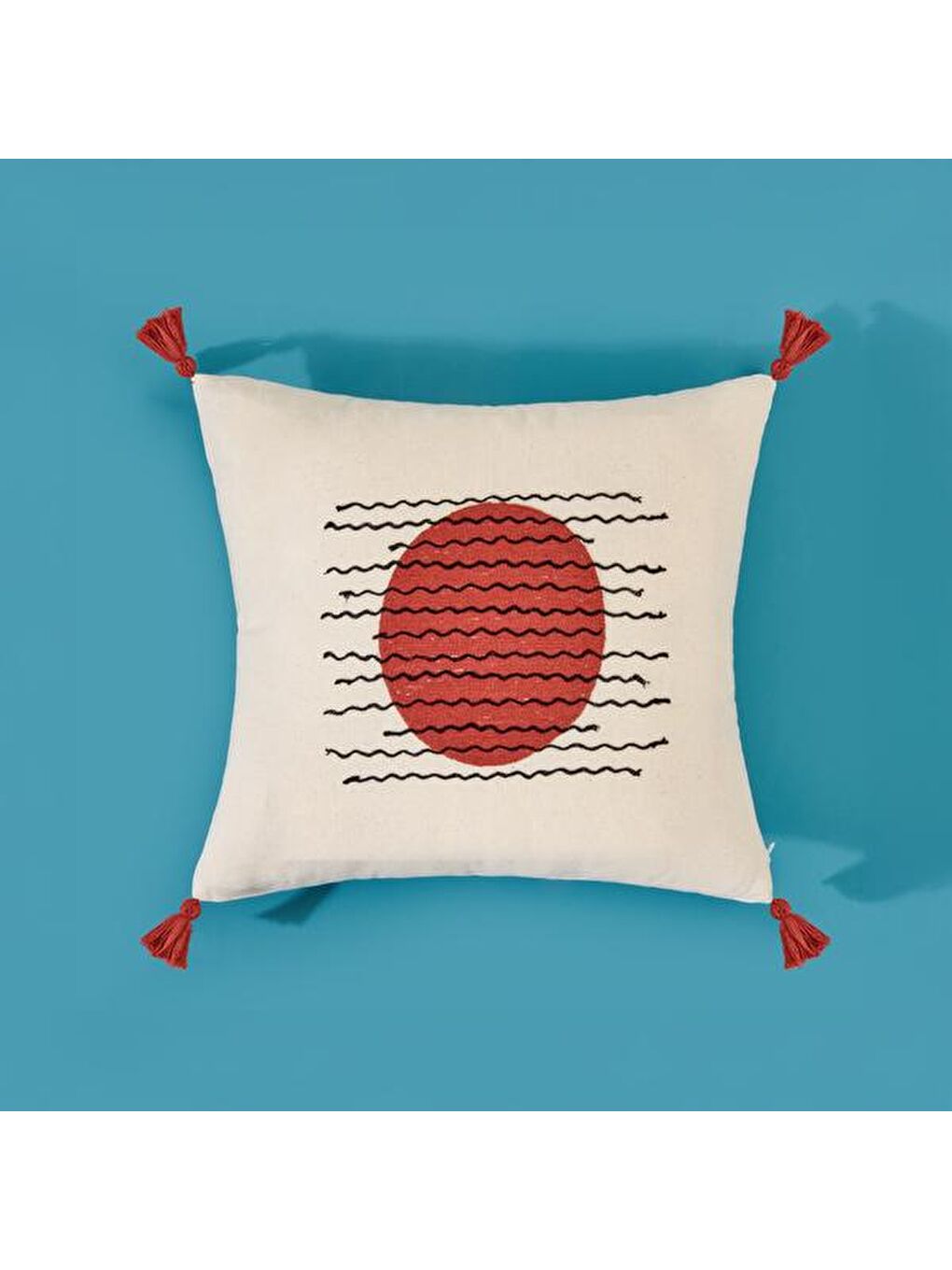 Lila Soft Nakışlı Püsküllü Kırlent - Ekru / Kiremit - 40x40 cm-2