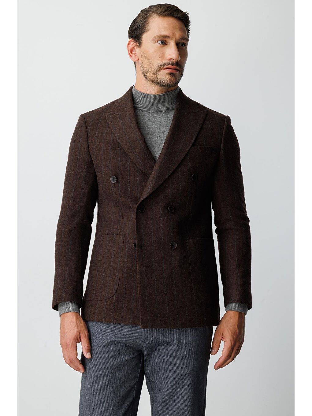 Kahverengi Erkek Kİremİt Slim Fit / Dar Kalıp Blazer Ceket