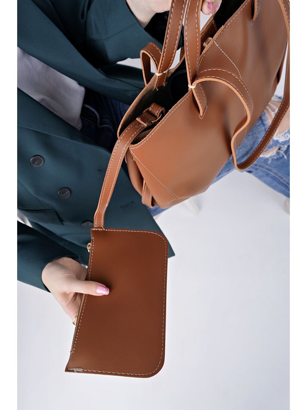 Kahverengi FARME Kadın Cüzdanlı El ve Omuz Çantası-2