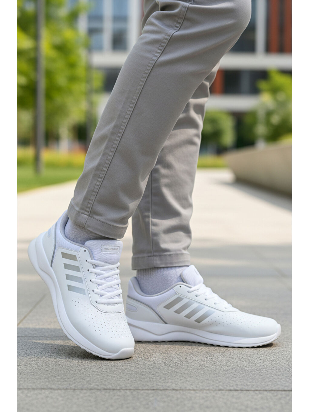 Beyaz Bağcıklı Hafif Esnek Erkek Spor Ayakkabı Nereus M-2