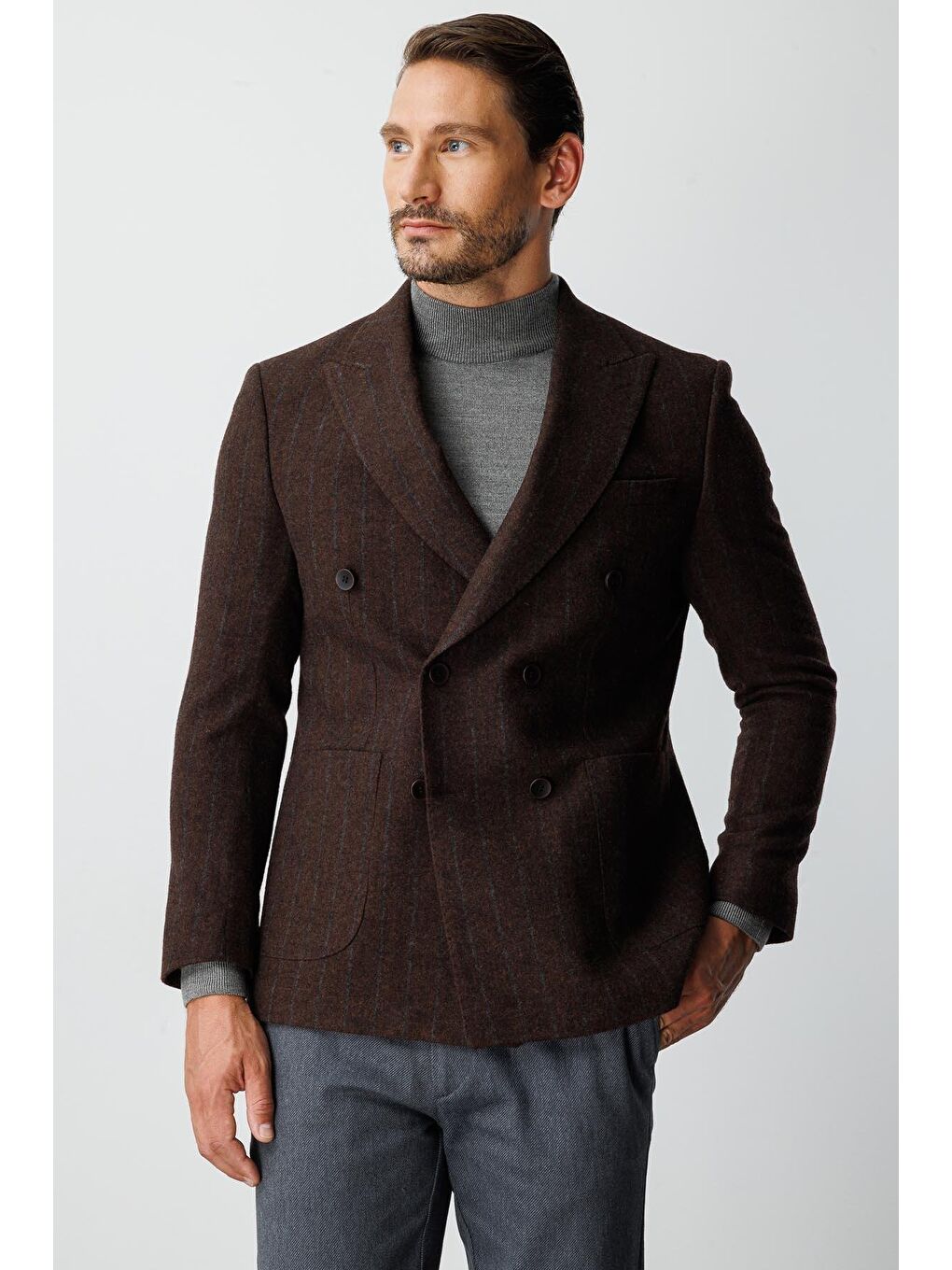 Kahverengi Erkek Kİremİt Slim Fit / Dar Kalıp Blazer Ceket-1