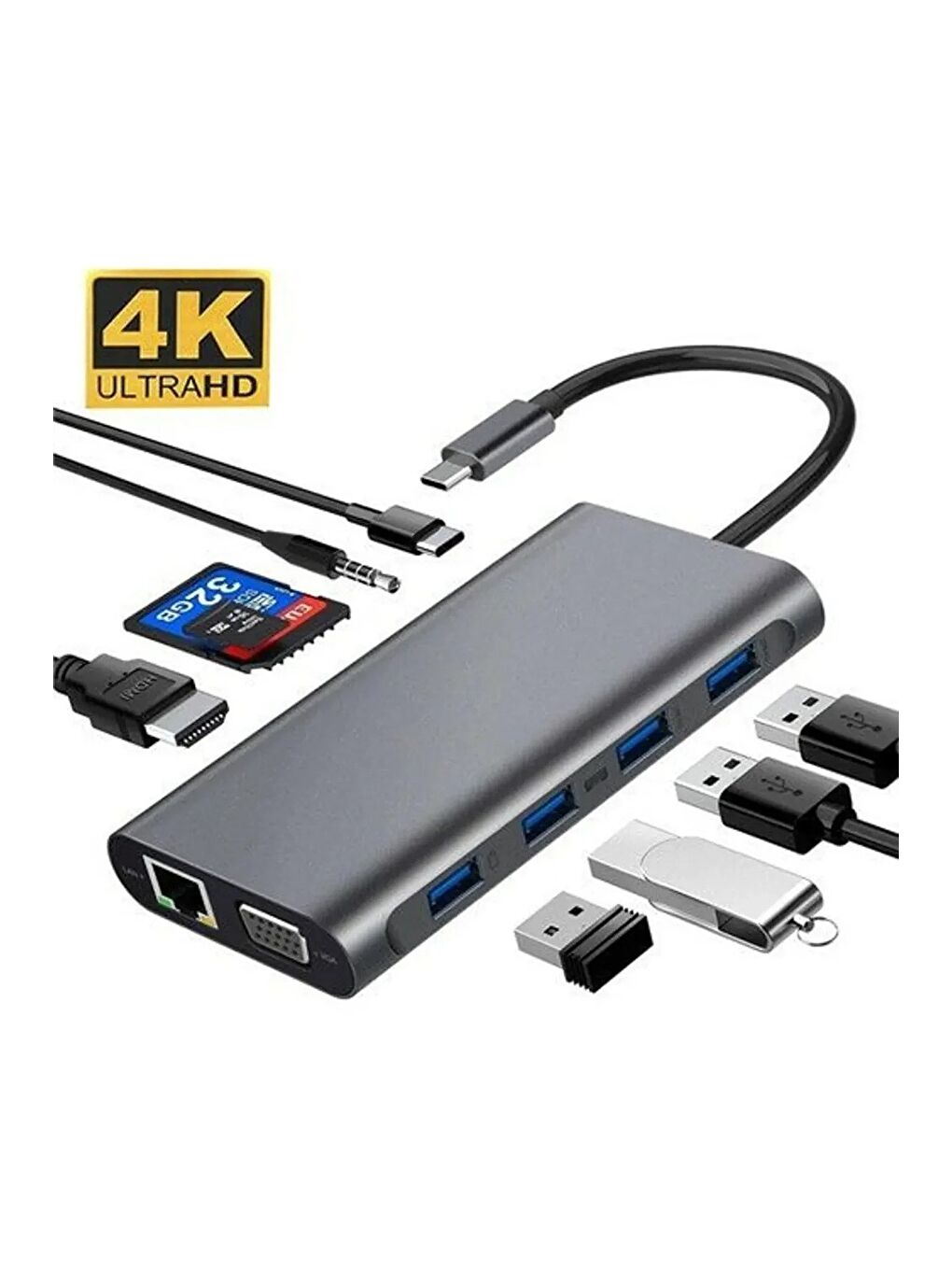 Type-c To Hdmı Rj45 Type-c Sd Kart Usb 3.0 X 2 Vga Macbook 11in1 Çevirici Adaptör-3