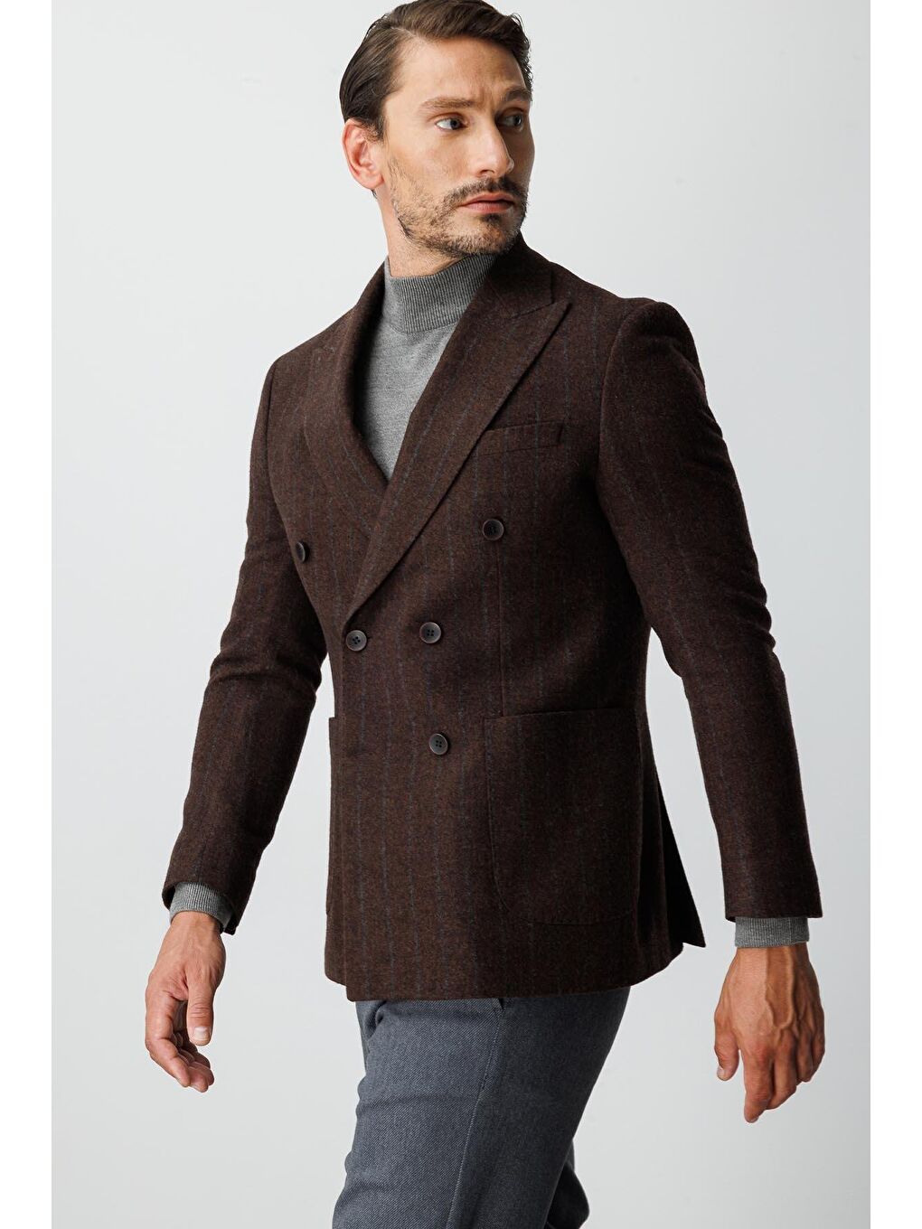 Kahverengi Erkek Kİremİt Slim Fit / Dar Kalıp Blazer Ceket-2