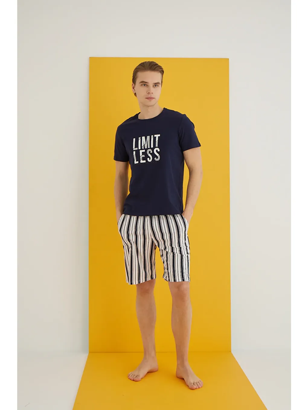 Lacivert Penye Erkek Şort Takım 7502-2-1