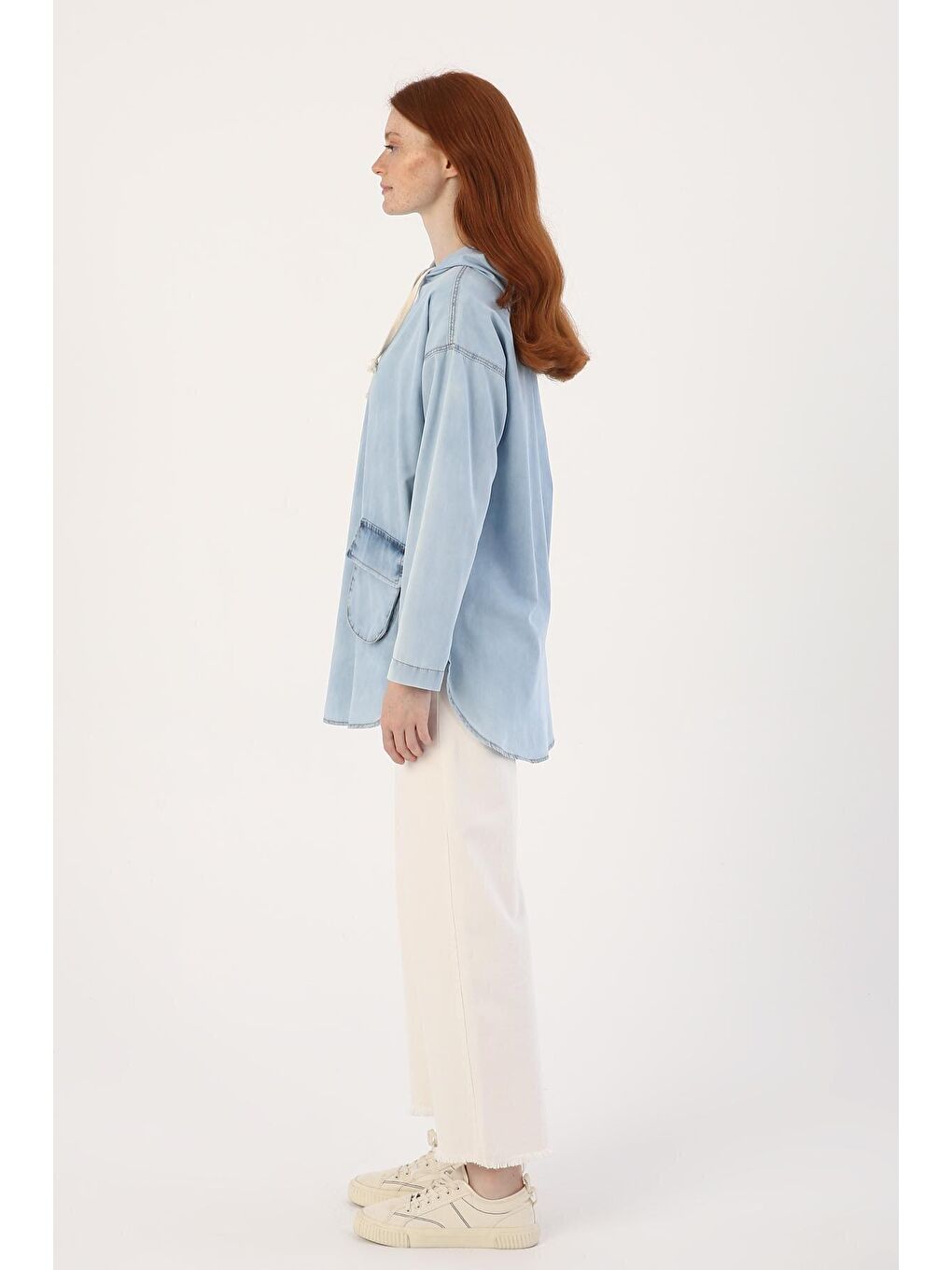 Mavi01 %100 Pamuk Kapüşonlu Cepli Denim Tunik-1