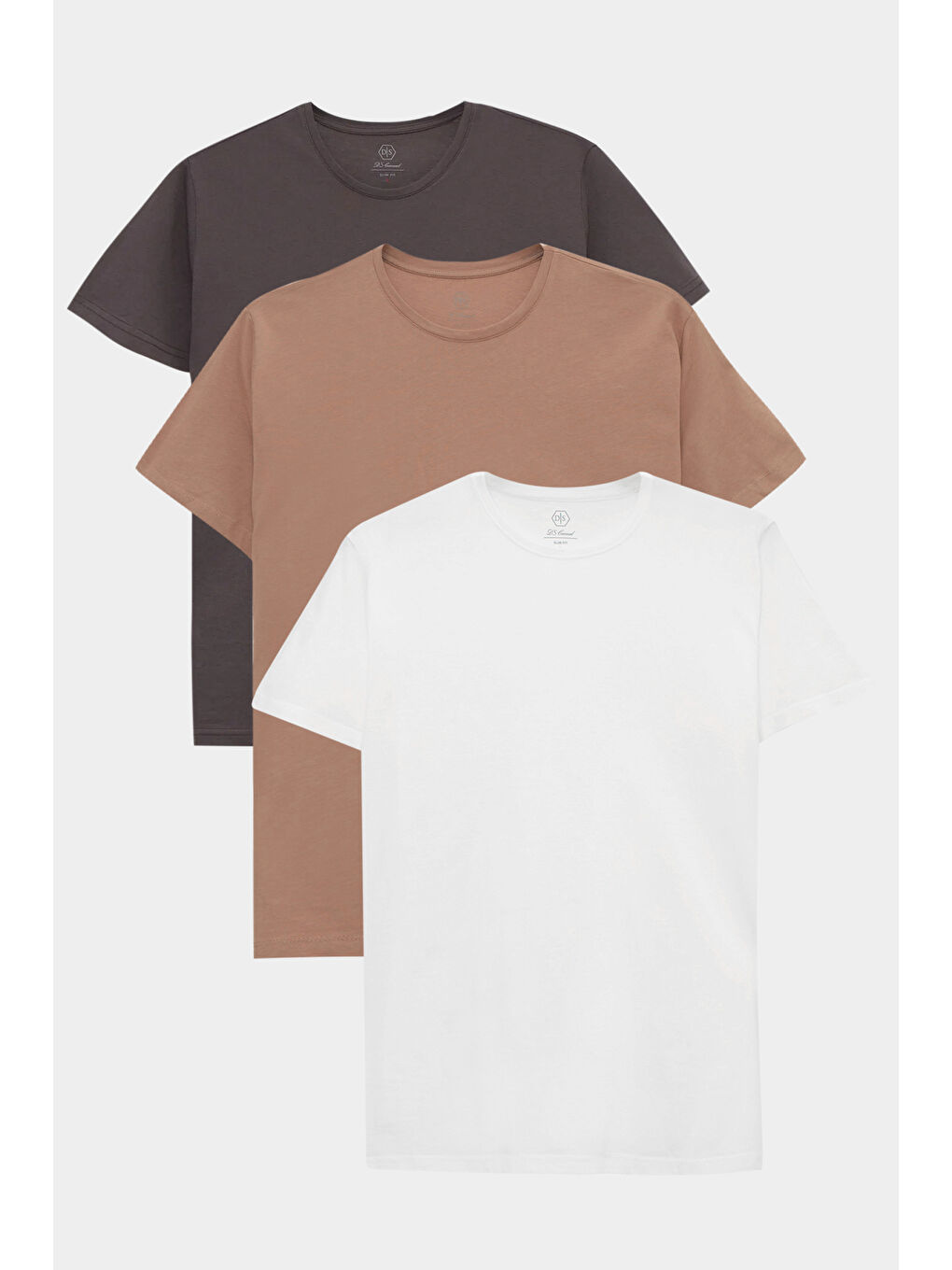 Slim Fit Antrasit/Vizon/Beyaz 3'Lü T-Shirt