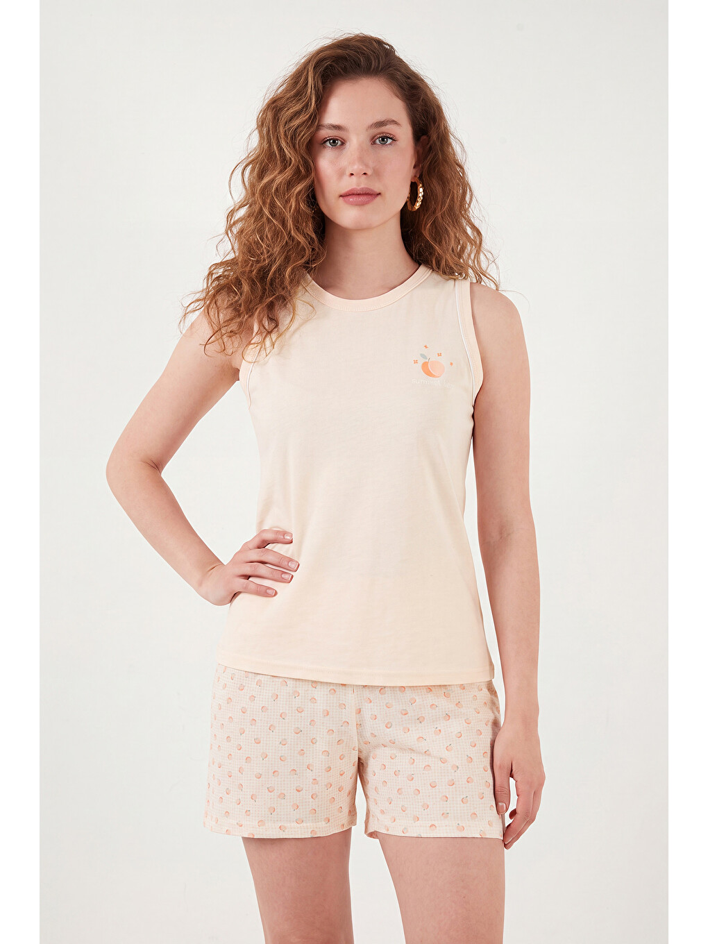 Pembe Baskılı Pamuklu Bisiklet Yaka Şortlu Pijama Takımı 65790786-2