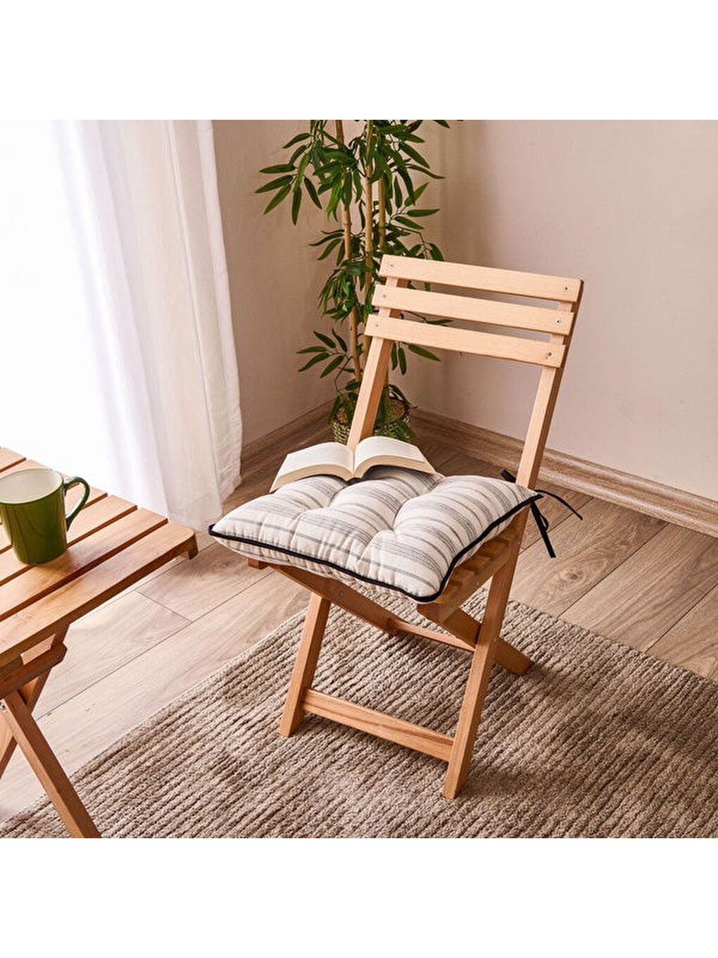 Lila Soft Soro Sandalye Minderi - Ekru / Siyah - 43x43 cm-4