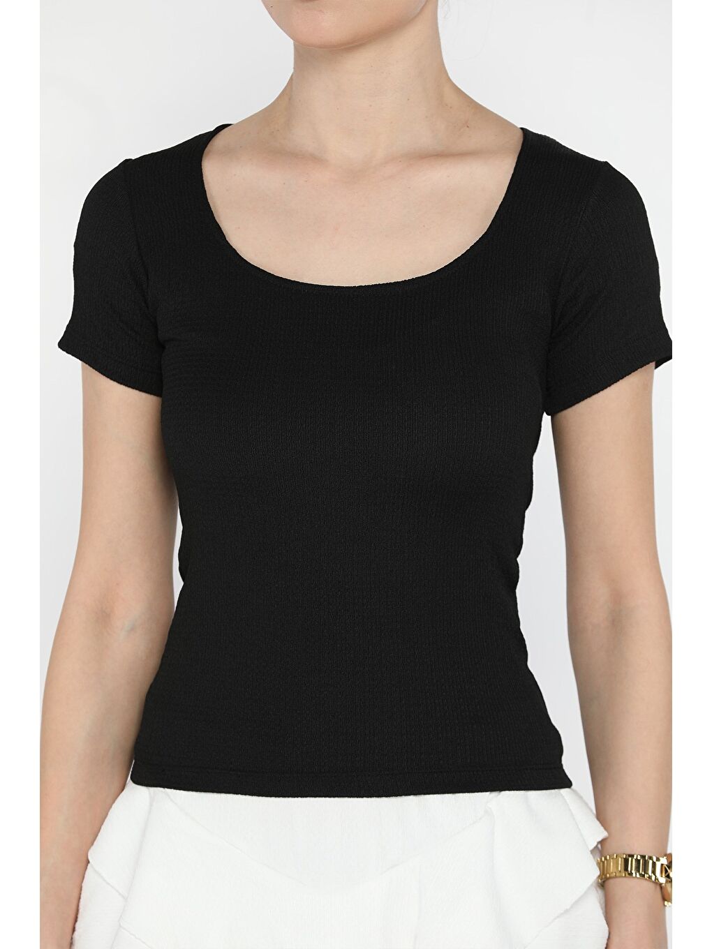 Siyah Kadın Kare Yaka Bürümcük Bluz-3