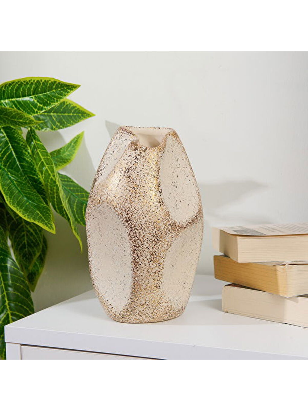 Deco Urthania Vazo - Bej / Gold - 25 cm-1