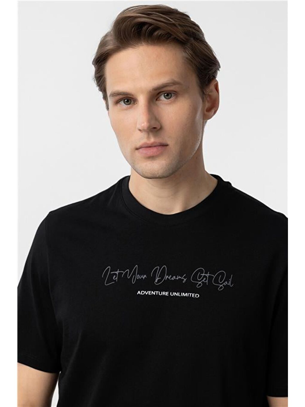 Siyah Regular Baskılı Bisiklet Yaka Tişört-4