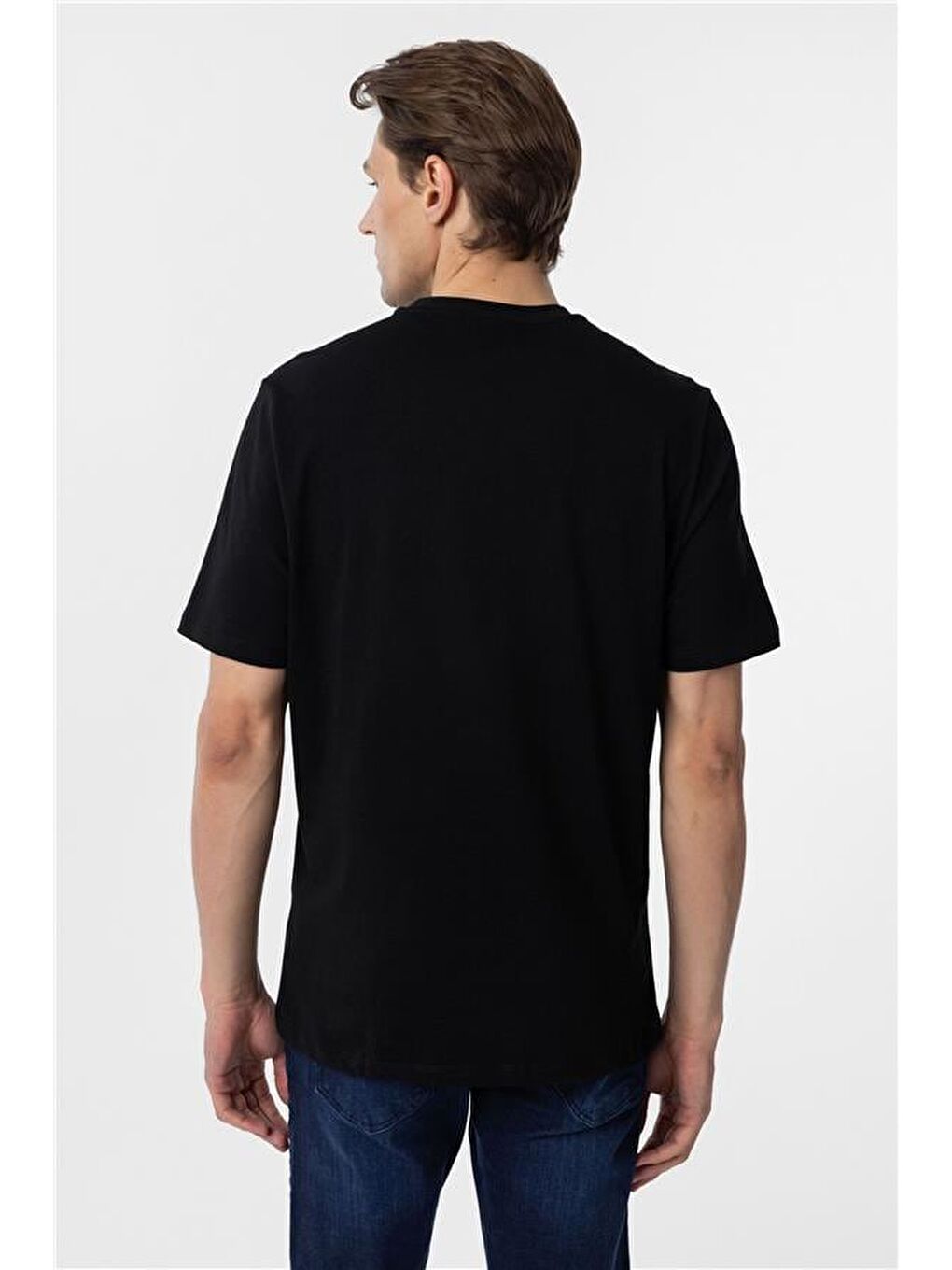 Siyah Regular Baskılı Bisiklet Yaka Tişört-5