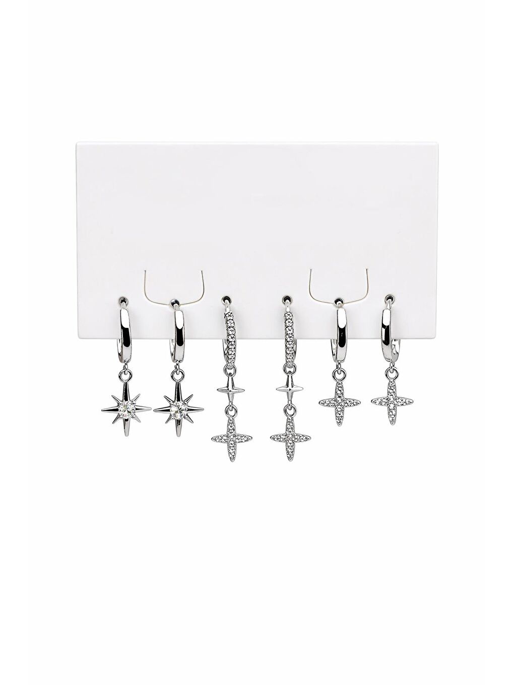 Gri 6 Adet Gümüş Rengi Taşlı Küpe Seti