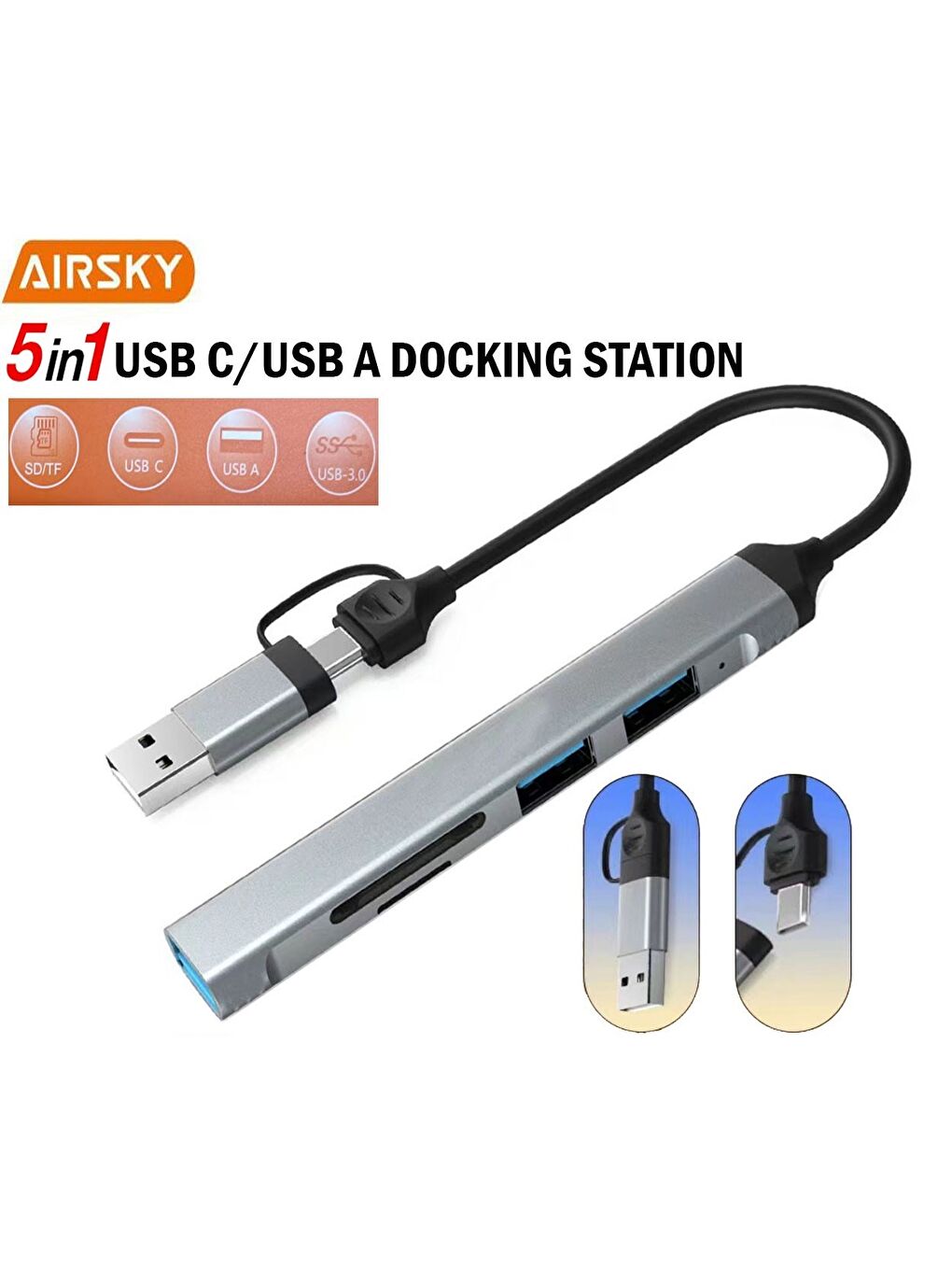 USB 3.0/USB 2.0/SD/TF Girişli 5 in 1 Tip-C Çevirici Adaptörü-2