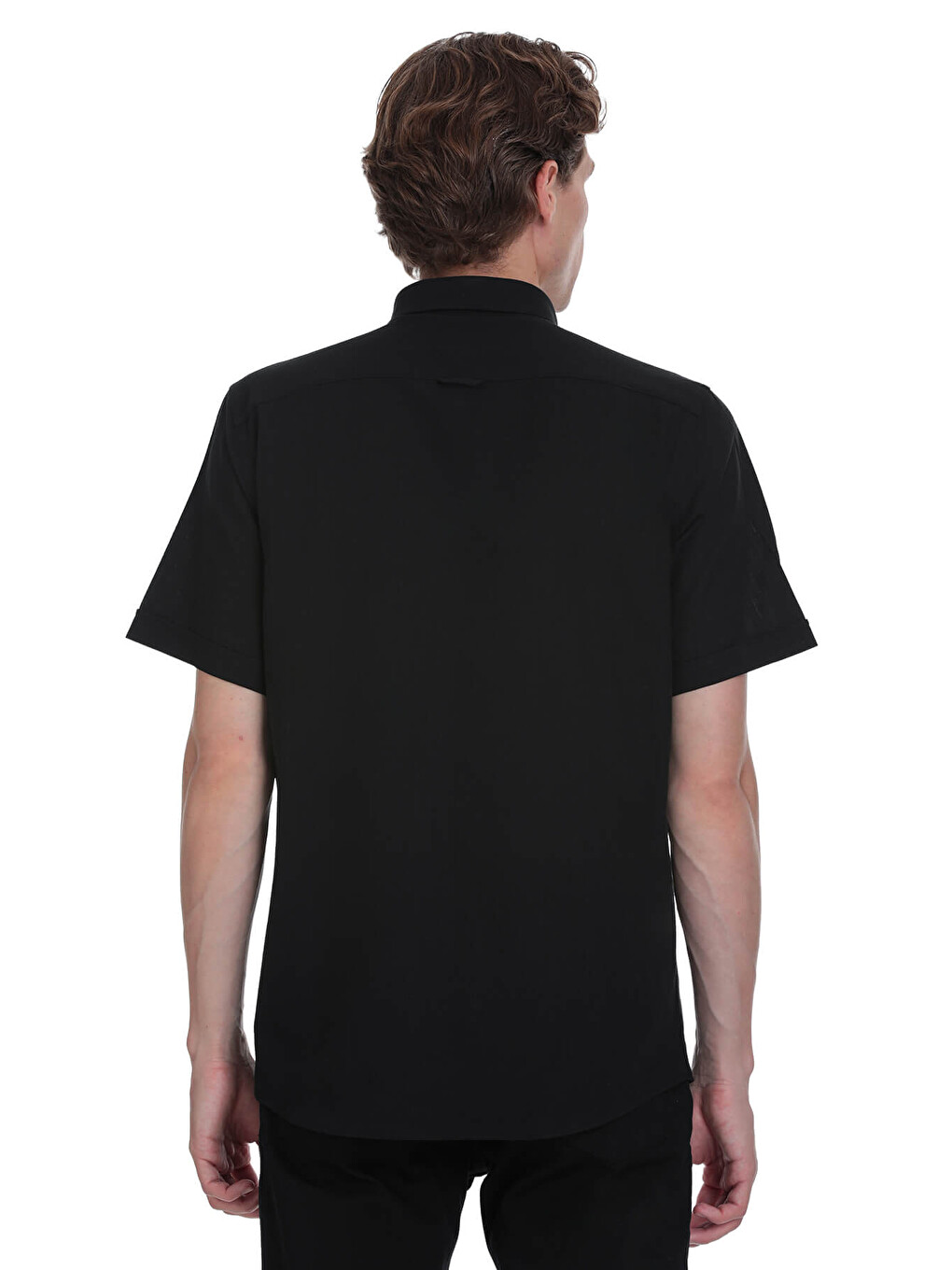 Siyah Comfort Fit Düğmeli Yaka 100% Pamuk Kısa Kollu Casual Gömlek-4