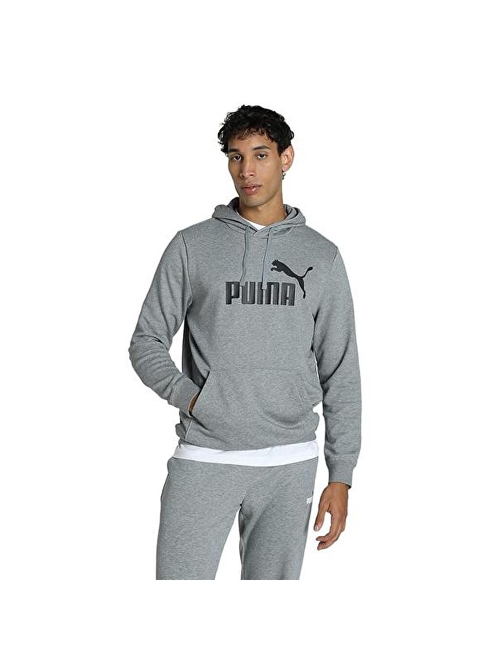 Essentials No 1 Logo Erkek Gri Kapüşonlu Sweatshirt-3