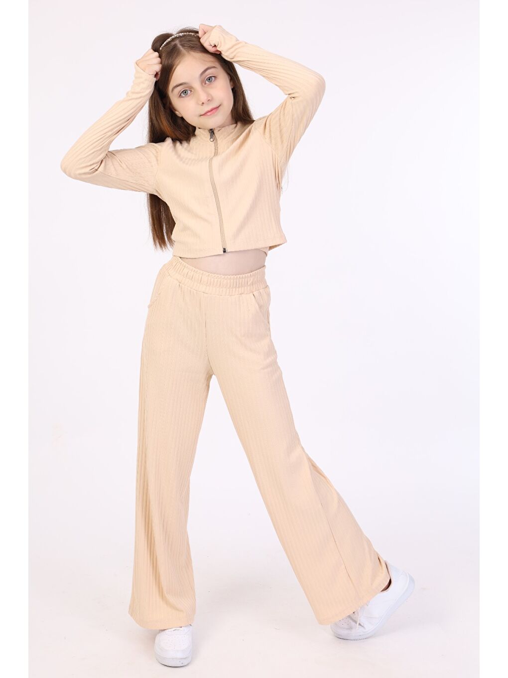 Bej Kız Çocuk 3lü Eşofman Takım