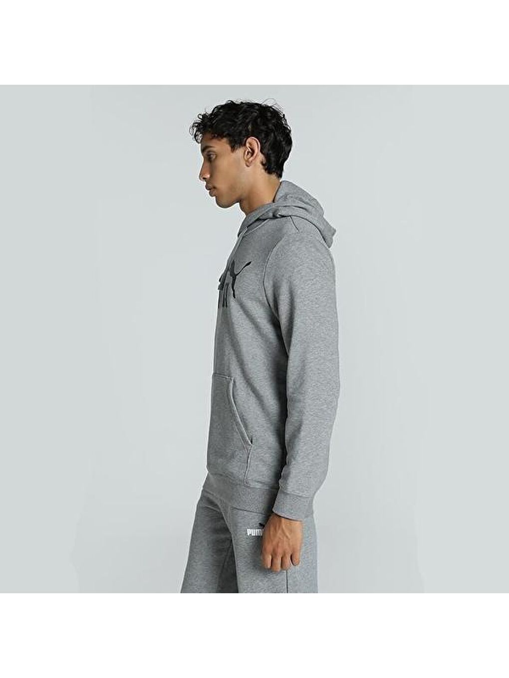 Essentials No 1 Logo Erkek Gri Kapüşonlu Sweatshirt-4