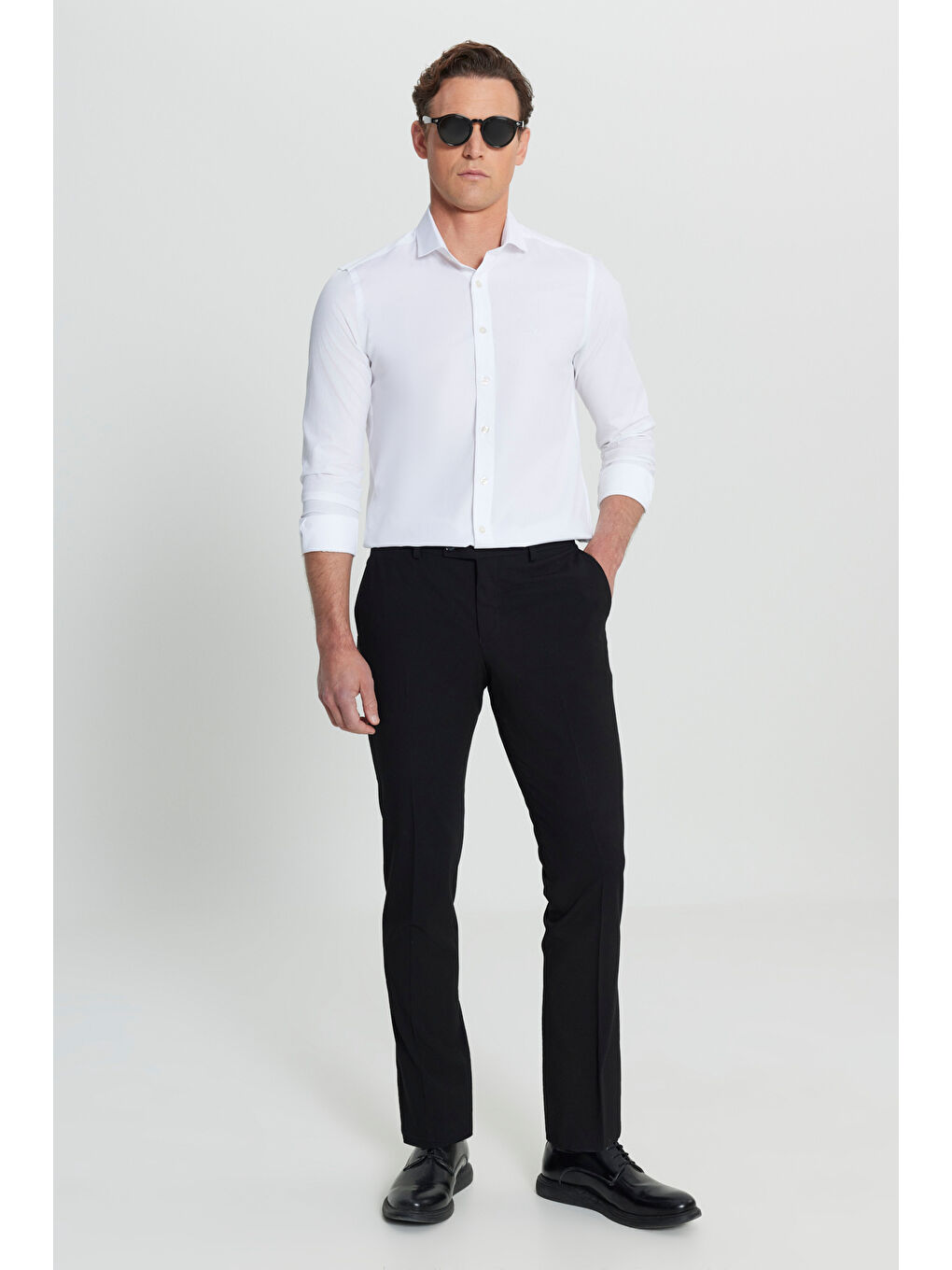 Beyaz Dar Kesim %100 Pamuk Erkek Armürlü Gömlek-1