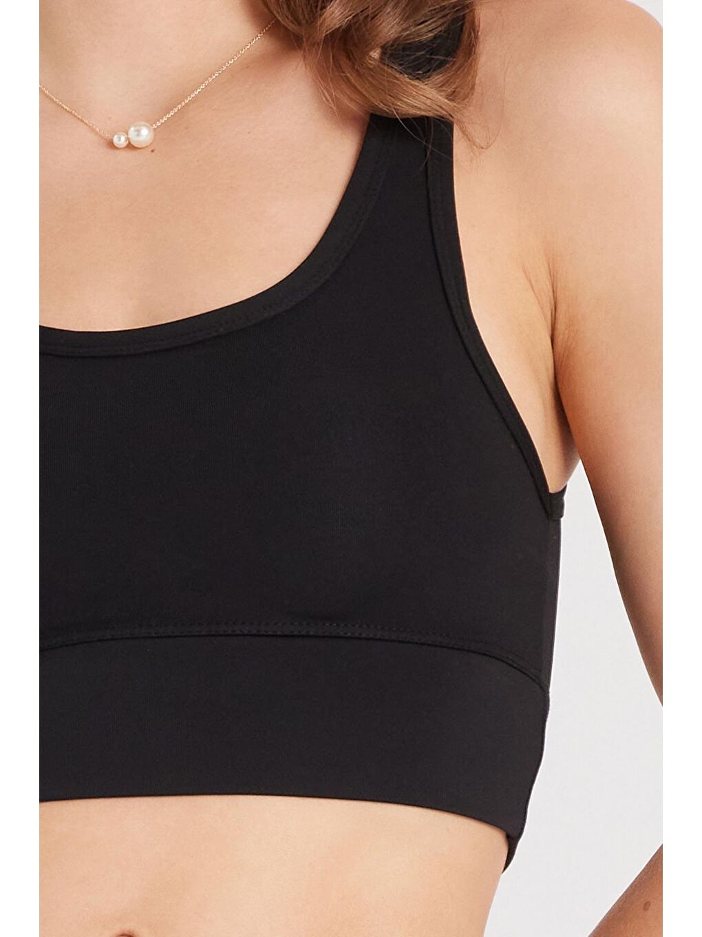 Kadın Slim Fit Dar Kesim İnce Askılı Kare Yaka Siyah Crop-2