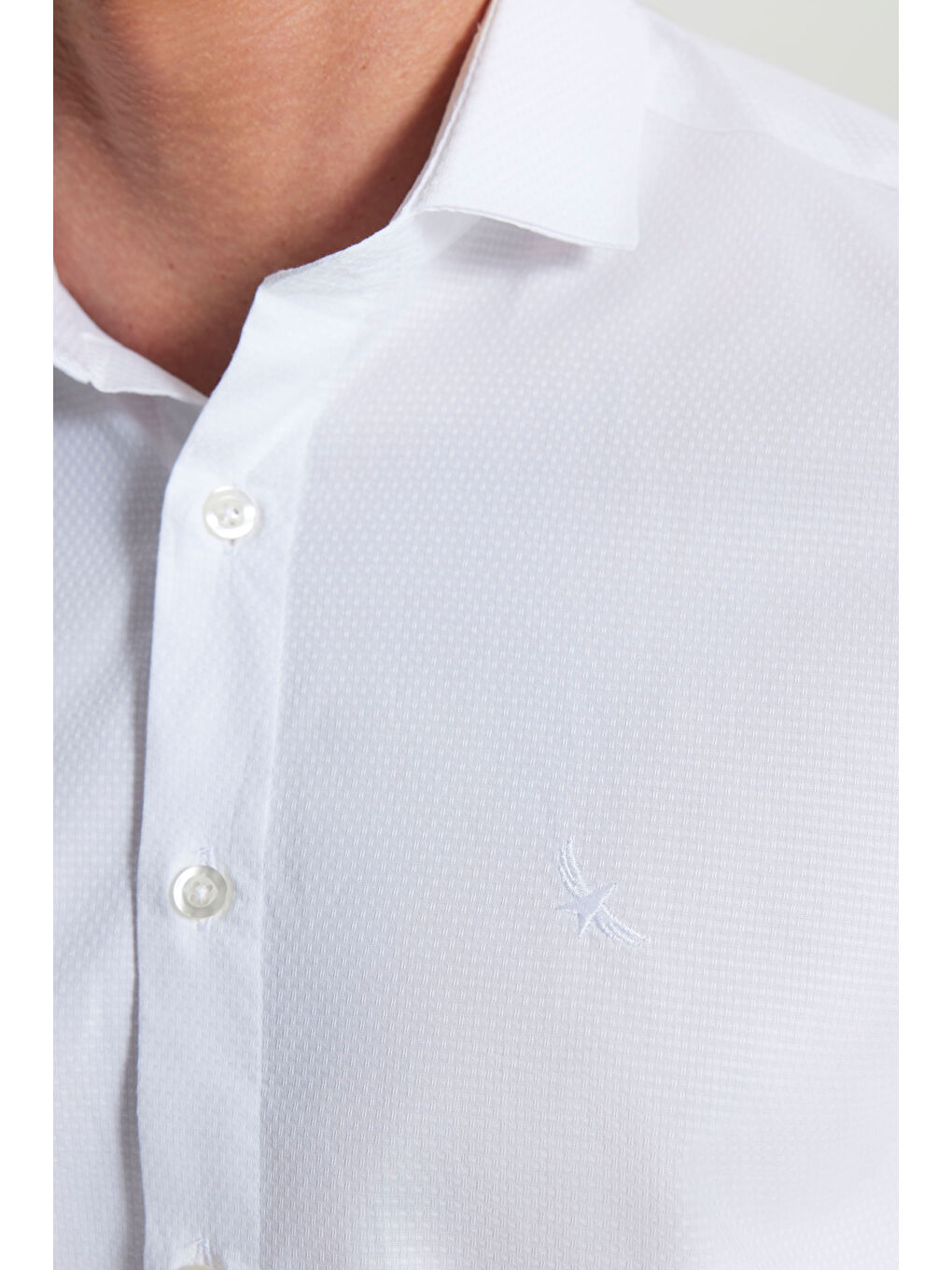 Beyaz Dar Kesim %100 Pamuk Erkek Armürlü Gömlek-3