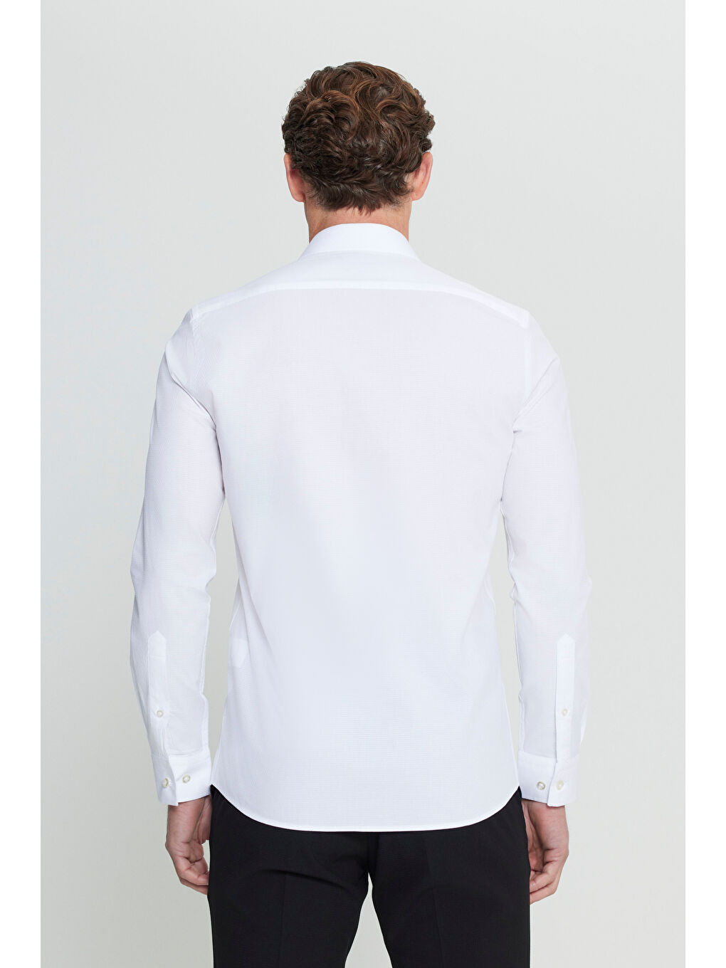 Beyaz Dar Kesim %100 Pamuk Erkek Armürlü Gömlek-4