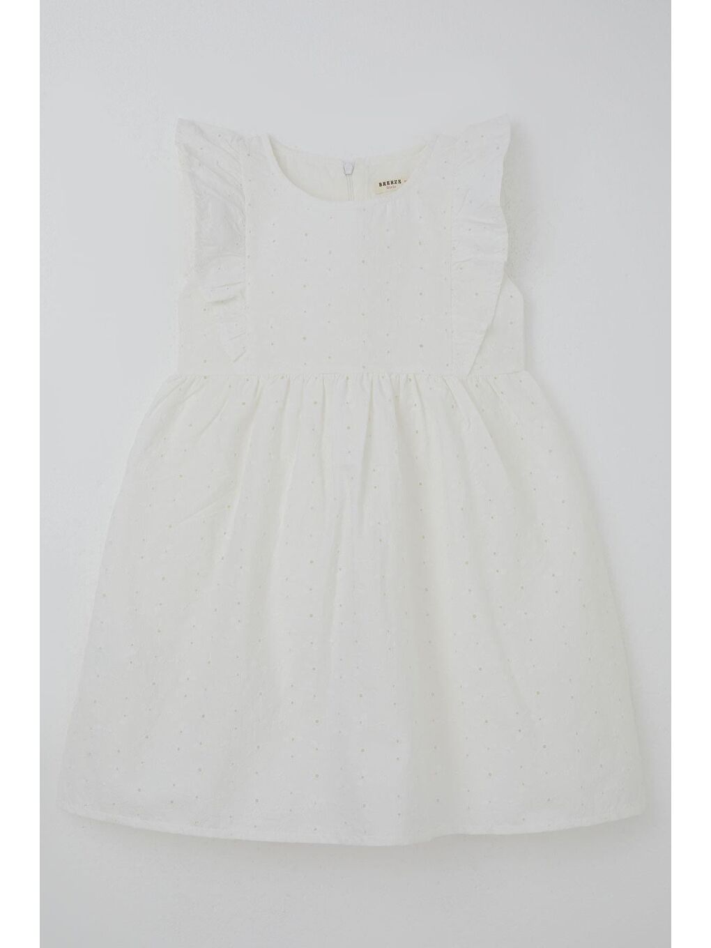 Kız Çocuk Elbise Çiçek Nakışlı Arka Kısmı Fermuar Detaylı Ekru (4-8 Yaş)-2