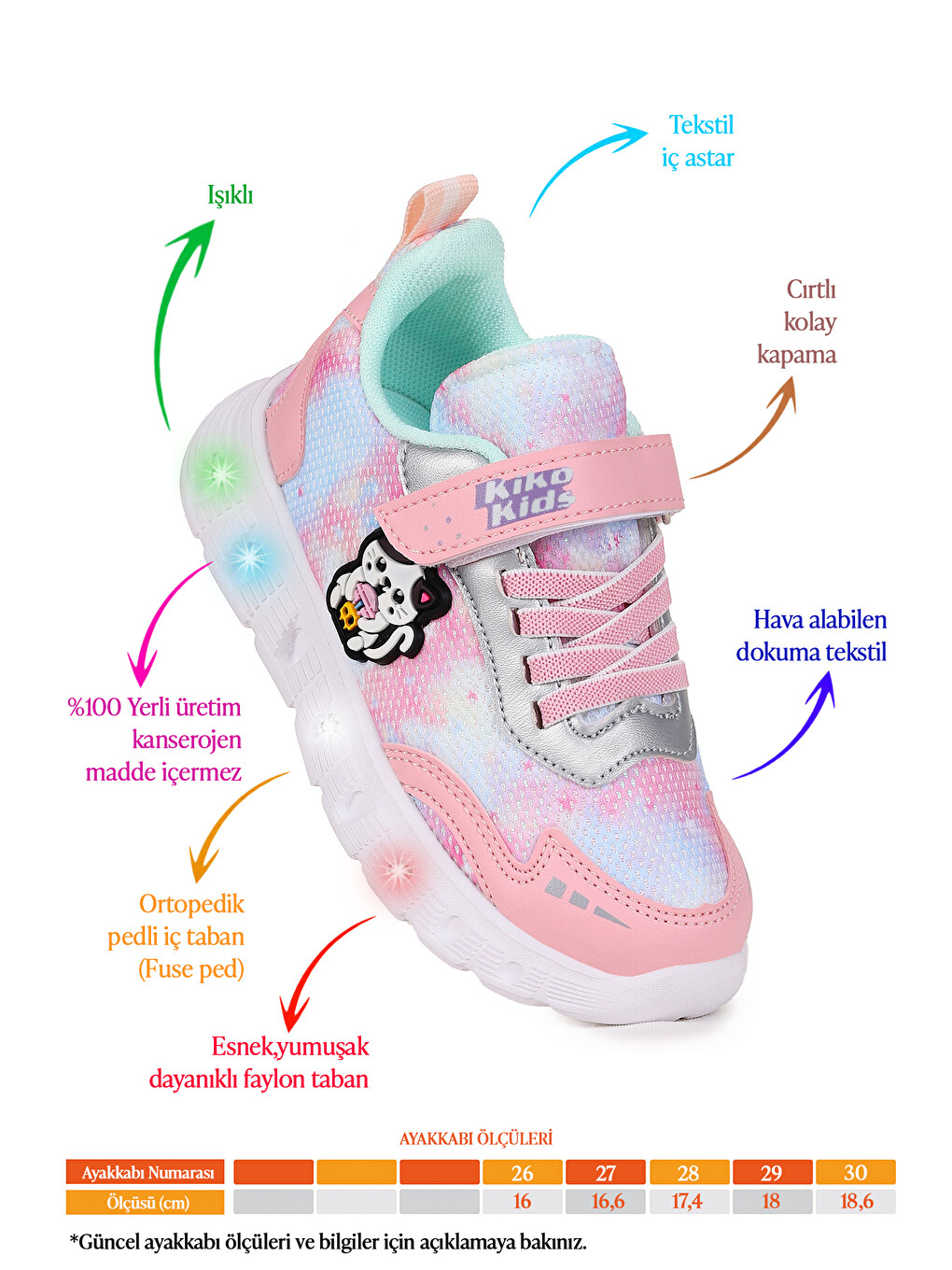 Pembe Nebula Işıklı Cırtlı Kız Çocuk Spor Ayakkabı-2
