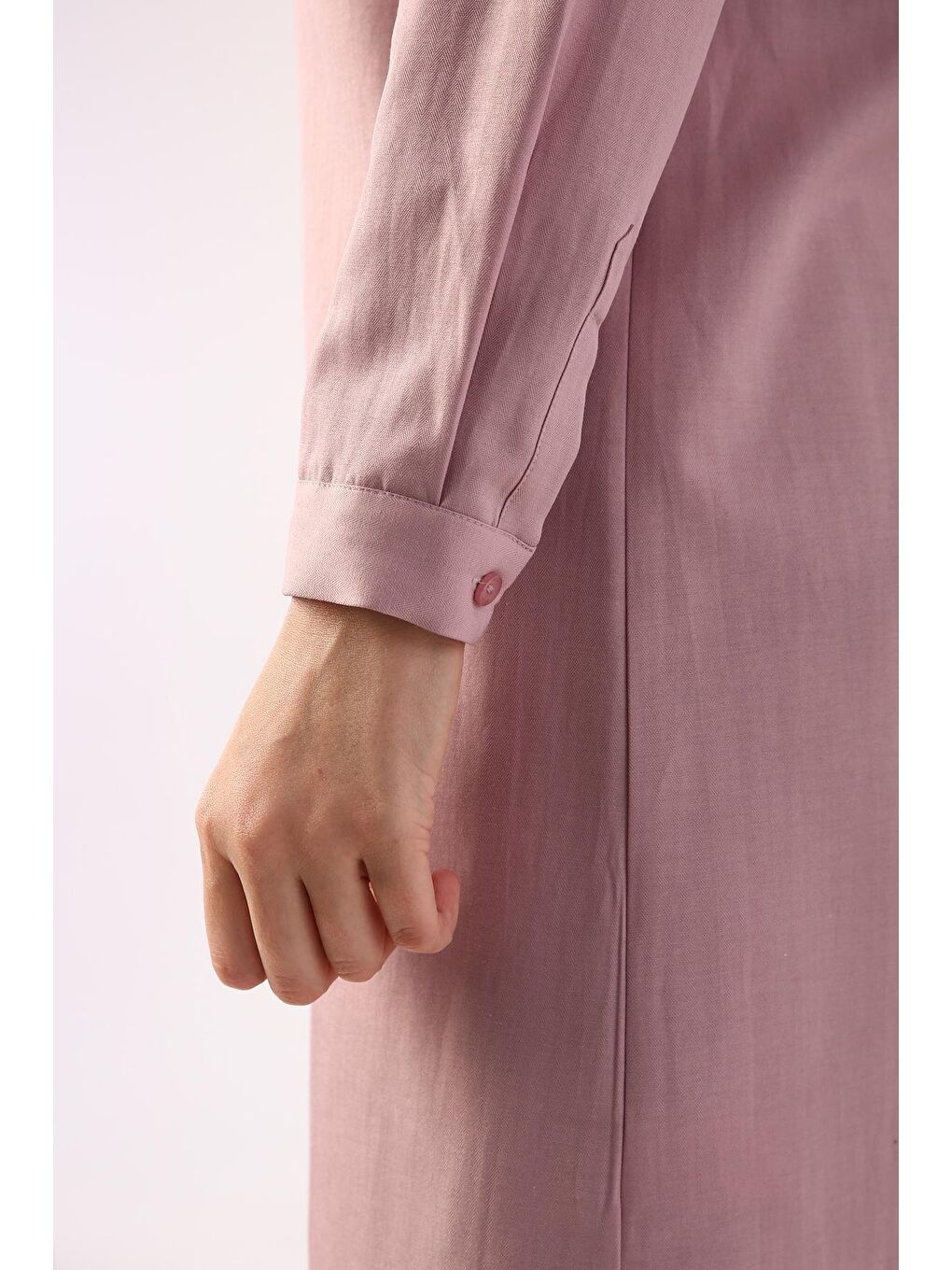 Pembe Açık Gül Basic Gizli Patlı Uzun Gömlek-3