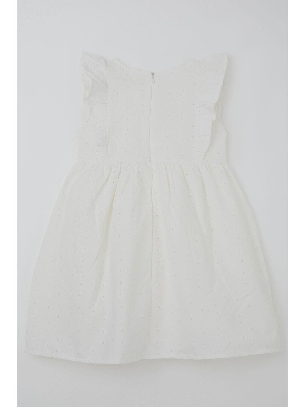Kız Çocuk Elbise Çiçek Nakışlı Arka Kısmı Fermuar Detaylı Ekru (4-8 Yaş)-3