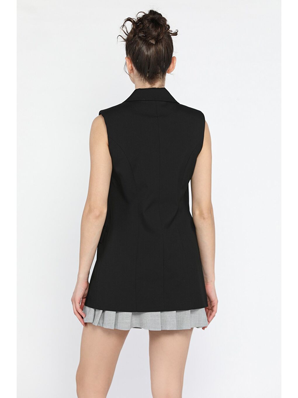 Siyah Kadın Kruvaze Yaka Astarlı Yelek-2