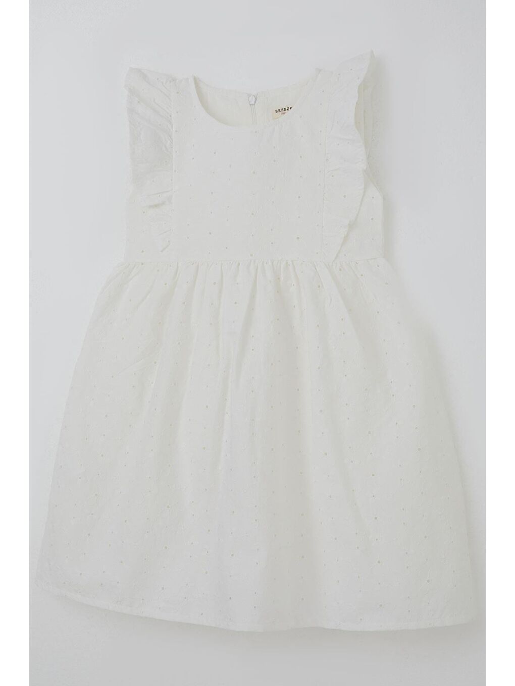 Kız Çocuk Elbise Çiçek Nakışlı Arka Kısmı Fermuar Detaylı Ekru (4-8 Yaş)-4