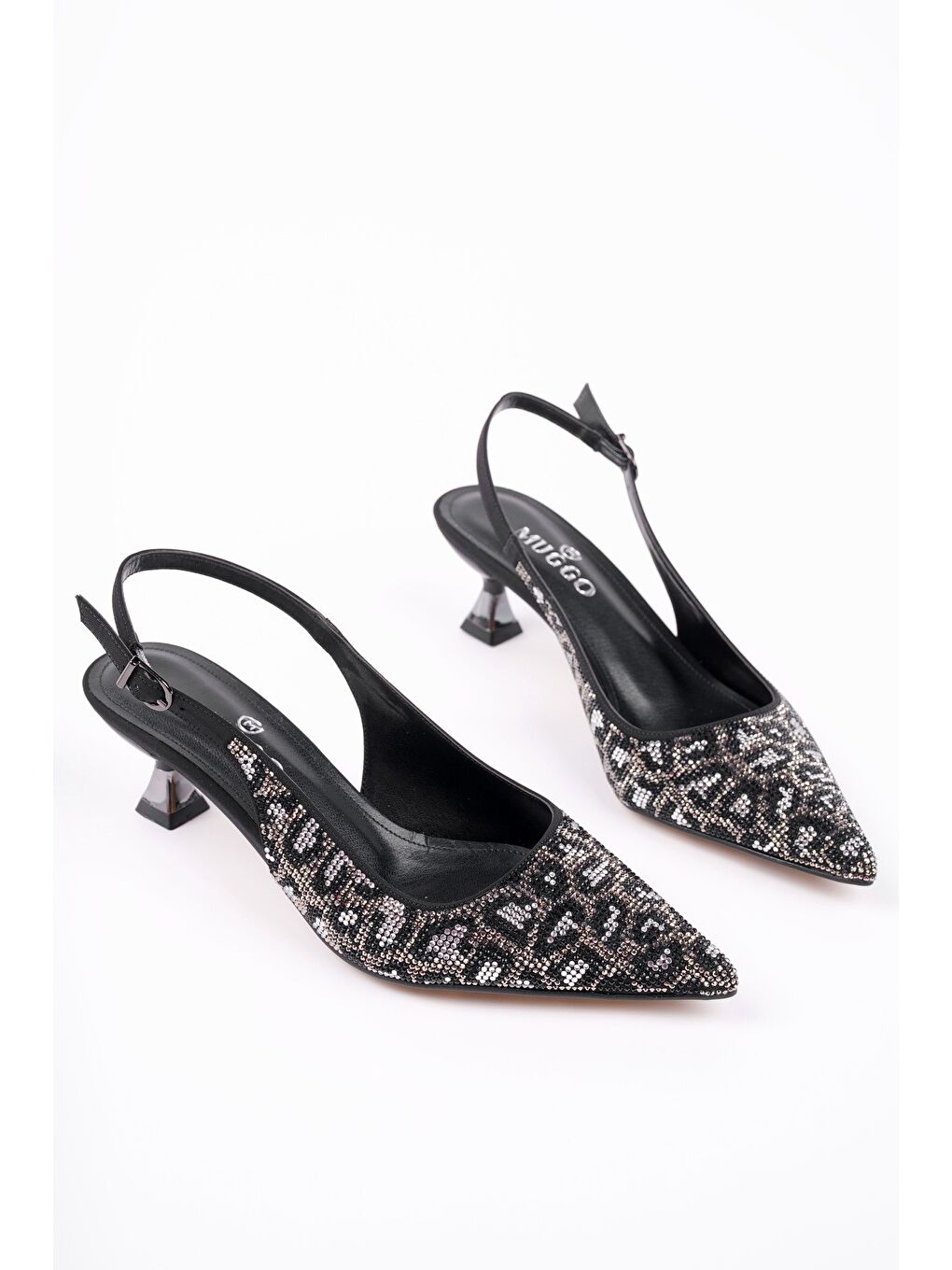 Siyah RASHİDA Kadın Sivri Burun Leopar Detaylı Arkası Açık Günlük Klasik Topuklu Abiye Ayakkabı-1