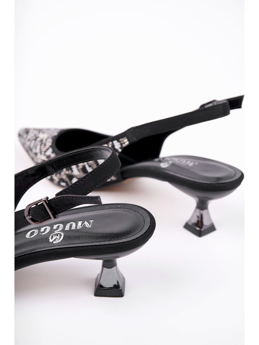 Siyah RASHİDA Kadın Sivri Burun Leopar Detaylı Arkası Açık Günlük Klasik Topuklu Abiye Ayakkabı-2