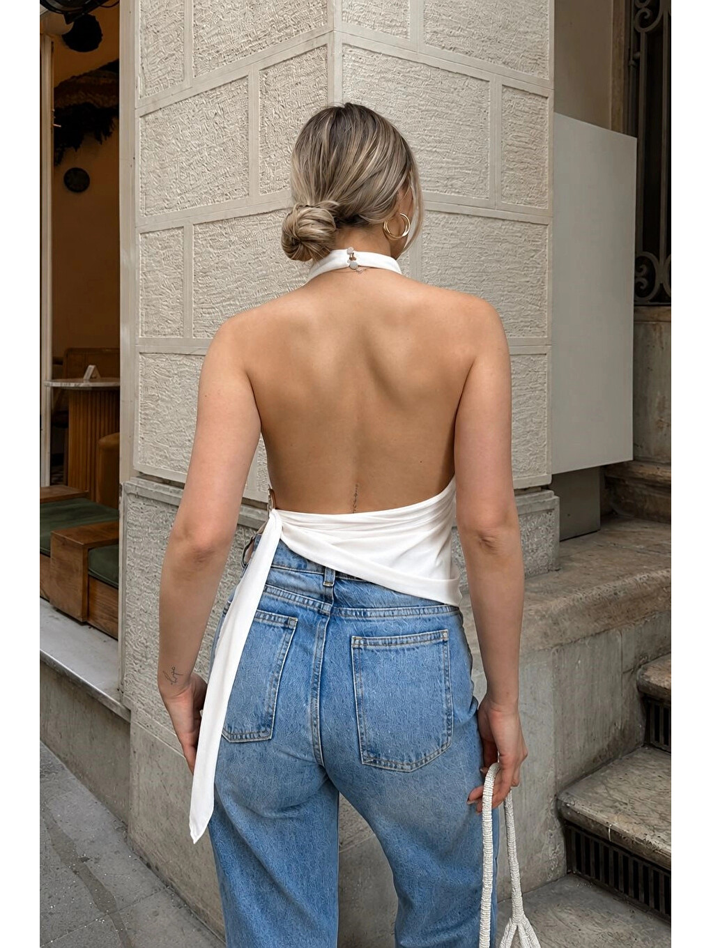 Kadın Beyaz Tokalı Crop 216-1