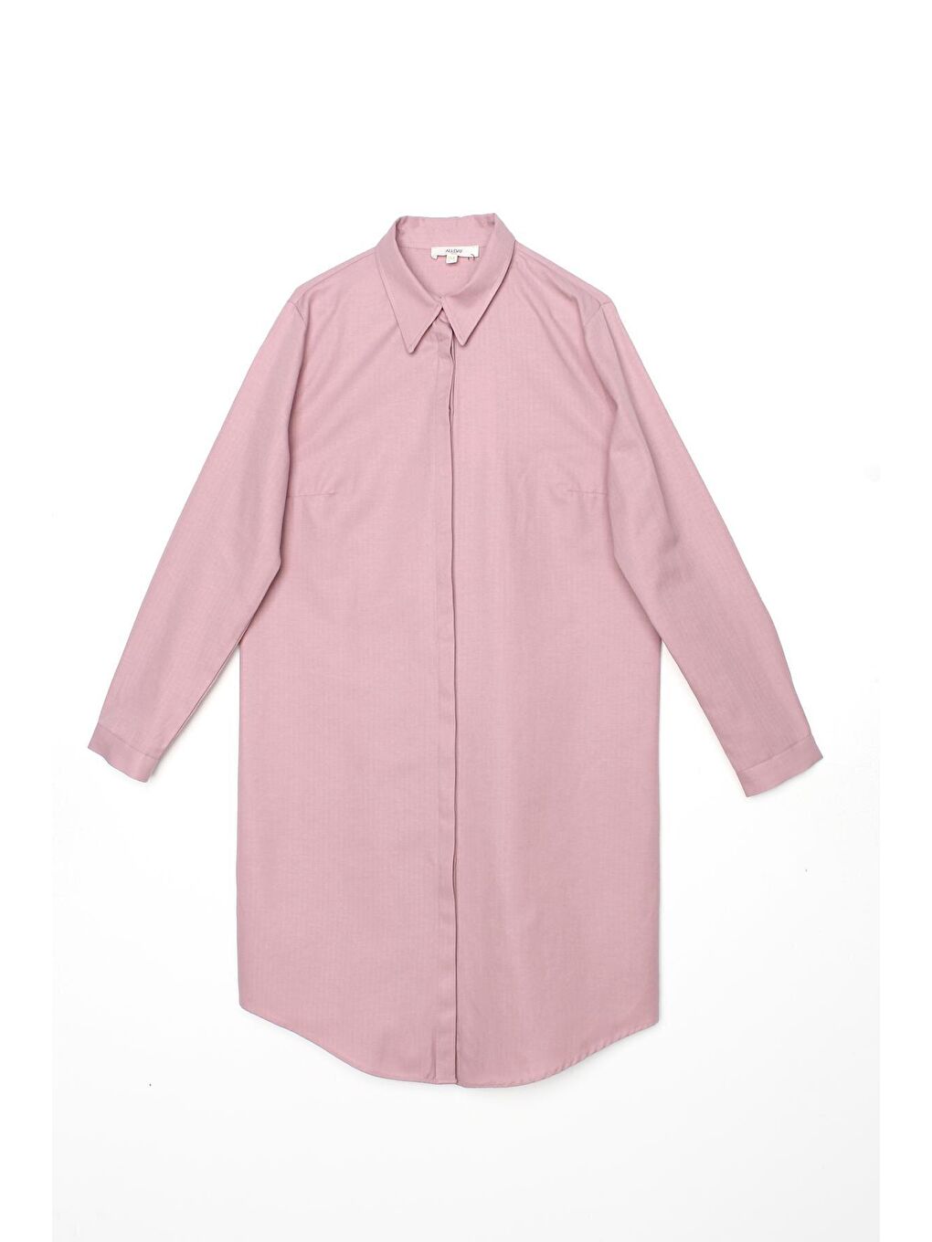 Pembe Açık Gül Basic Gizli Patlı Uzun Gömlek-4