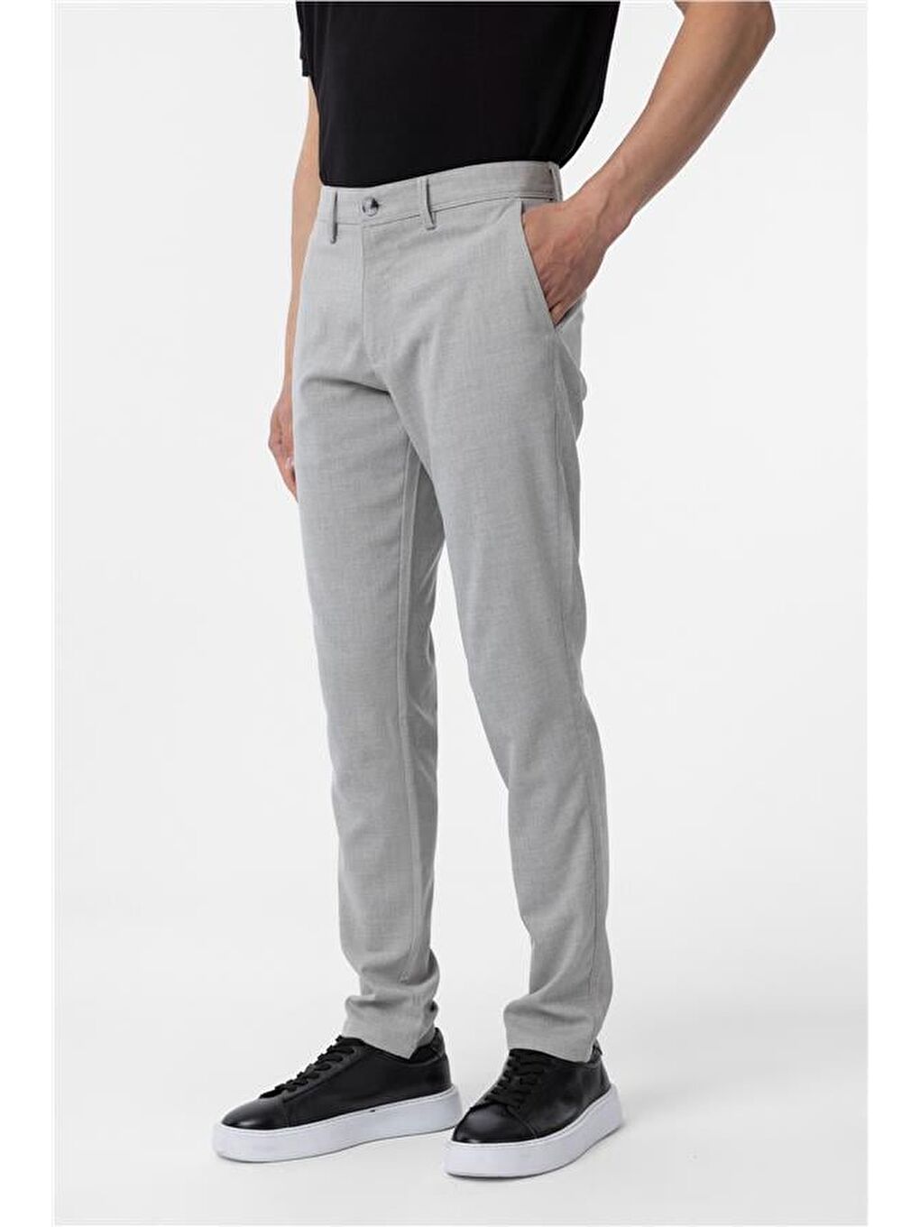 Gri Slim Desenli Pantolon-3