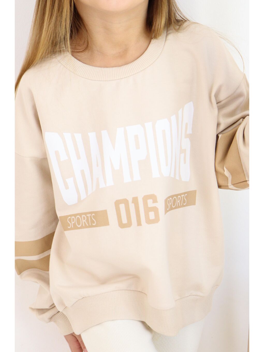 Bej Champions Baskılı Sweat-1