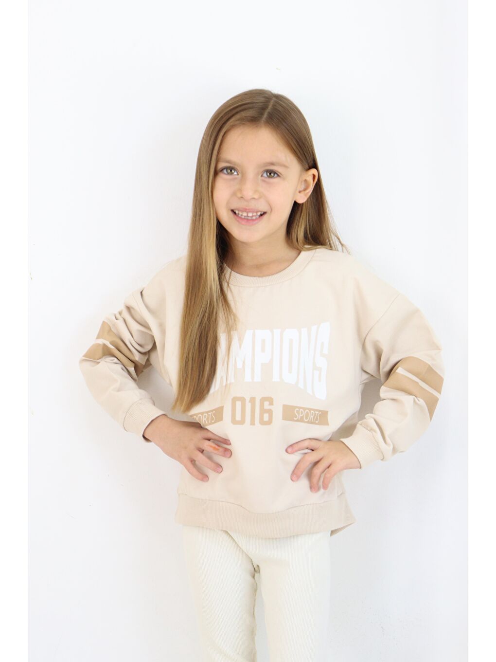 Bej Champions Baskılı Sweat-3