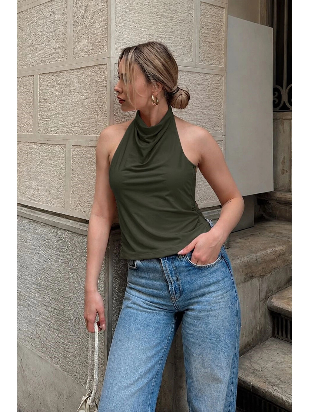 Kadın Haki Tokalı Crop 216-2