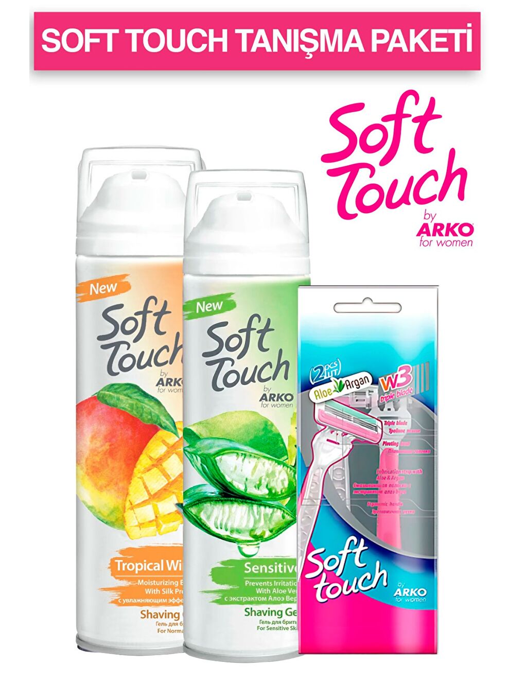 Soft Touch Tanışma Paketi (Tropical Wind, Sensitive,Kadın Tıraş Bıçağı)