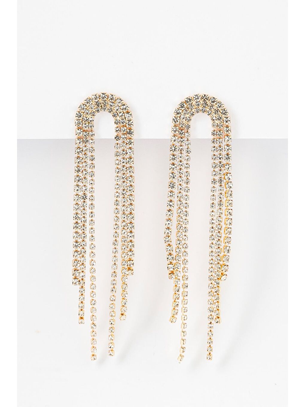 Sarı Parlak Taşlı Püsküllü Sallantılı Abiye Küpe