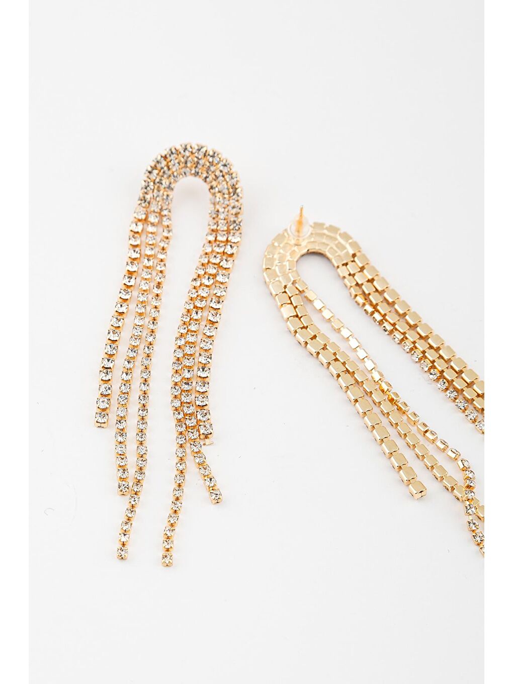 Sarı Parlak Taşlı Püsküllü Sallantılı Abiye Küpe-1