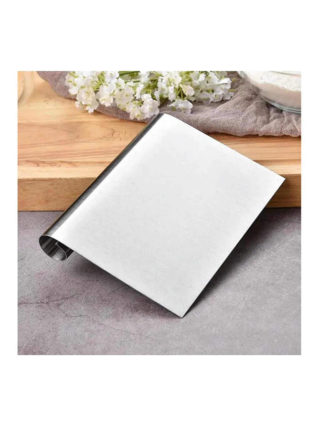 Pembe Silikon Ölçülü  Hamur Açma Matı 45x65 cm ve Çelik Hamur Kesme Spatulası-4