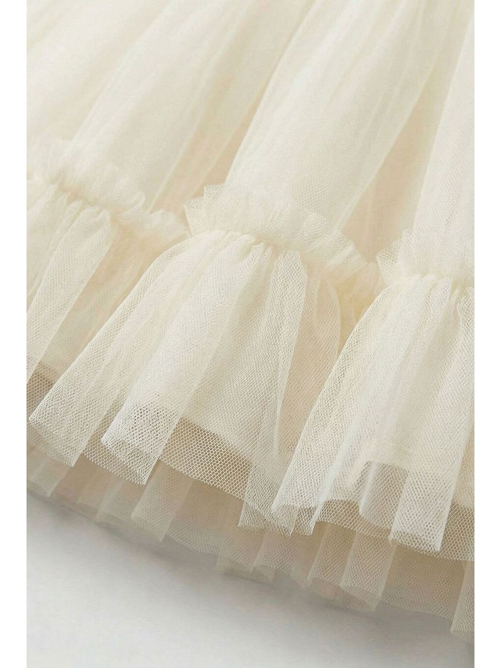 Kız Çocuk Pamuklu Ekru Gül Desenli Tül Elbise-4